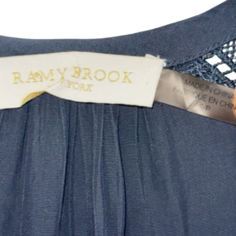 Ramy Brook Winnie Navy Blouse Crochet Trim Sz Small